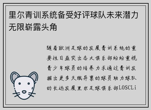 里尔青训系统备受好评球队未来潜力无限崭露头角